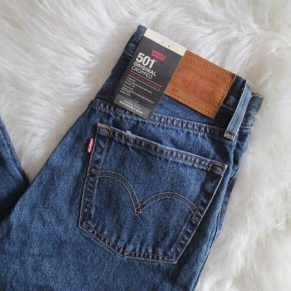 NWT Levi's 501 Original Jeans Size 24 Straight Leg Dark Wash Cropped High Rise - Picture 4 of 9